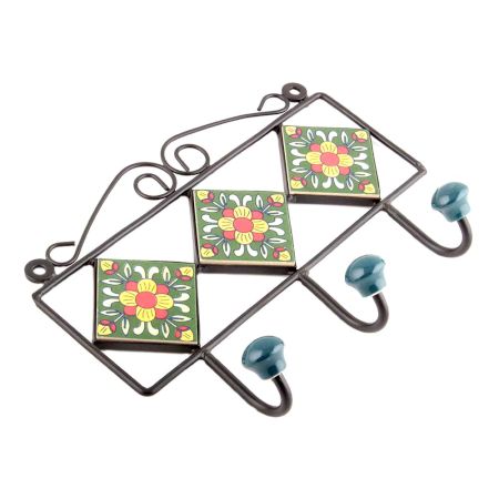 Forest Green Yellow Flower Tiles Hooks